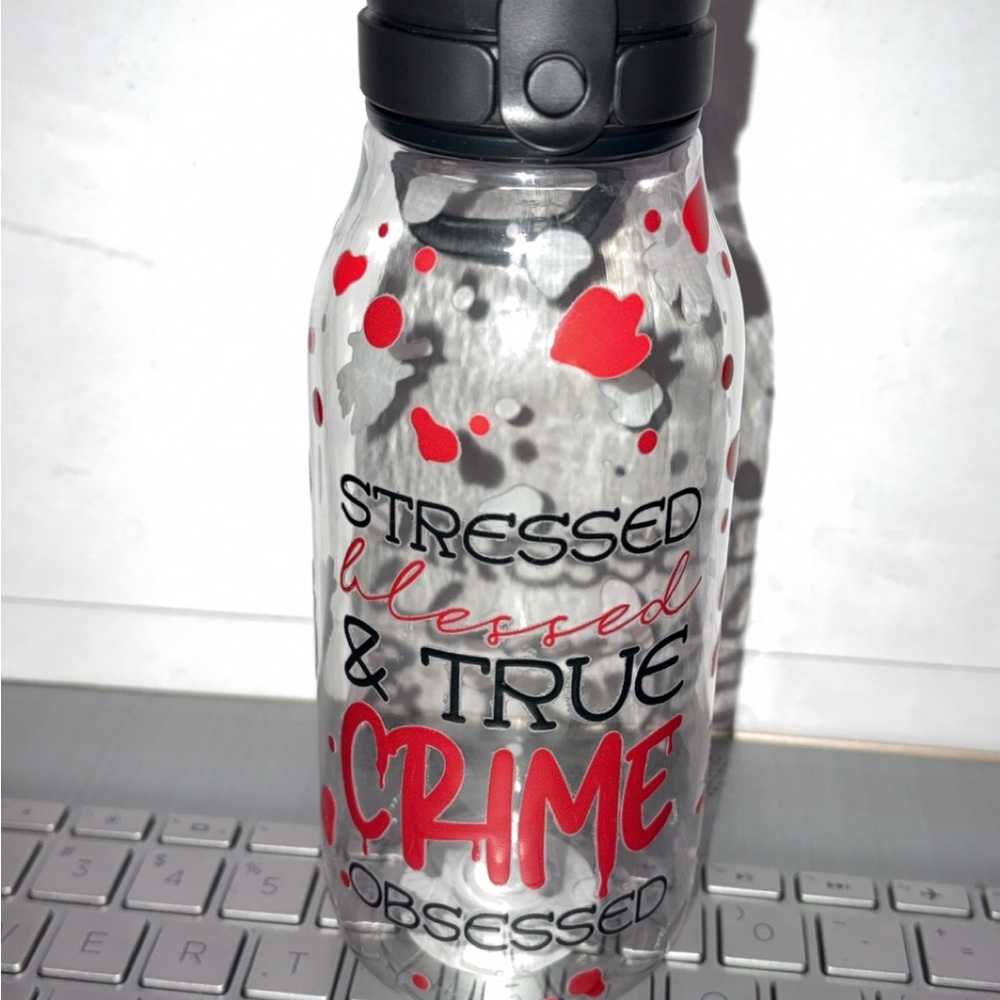 Red and Black Water Bottle with Fun Text